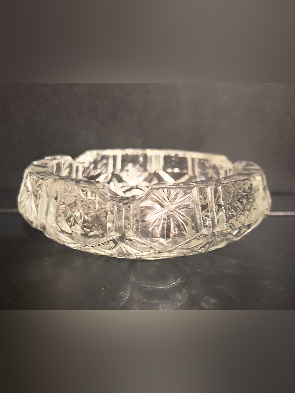 Vintage Heavy Clear Glass Ashtray Mid Century Starburst Geometric 5”